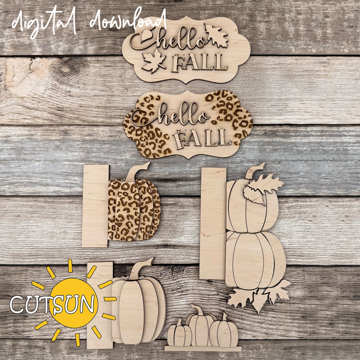 Hello Fall Porch Sign SVG Add-On – Interchangeable Vertical Leaner Laser Cut File