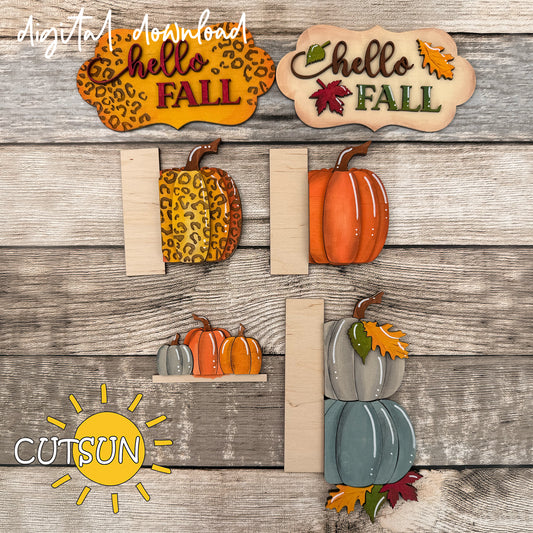 Hello Fall Porch Sign SVG Add-On – Interchangeable Vertical Leaner Laser Cut File