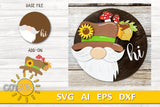 Interchangeable Round Gnome door hanger SVG Autumn Gnome svg Fall Gnome svg Add-on Gnome Hi Door sign svg Glowforge SVG Laser cut file