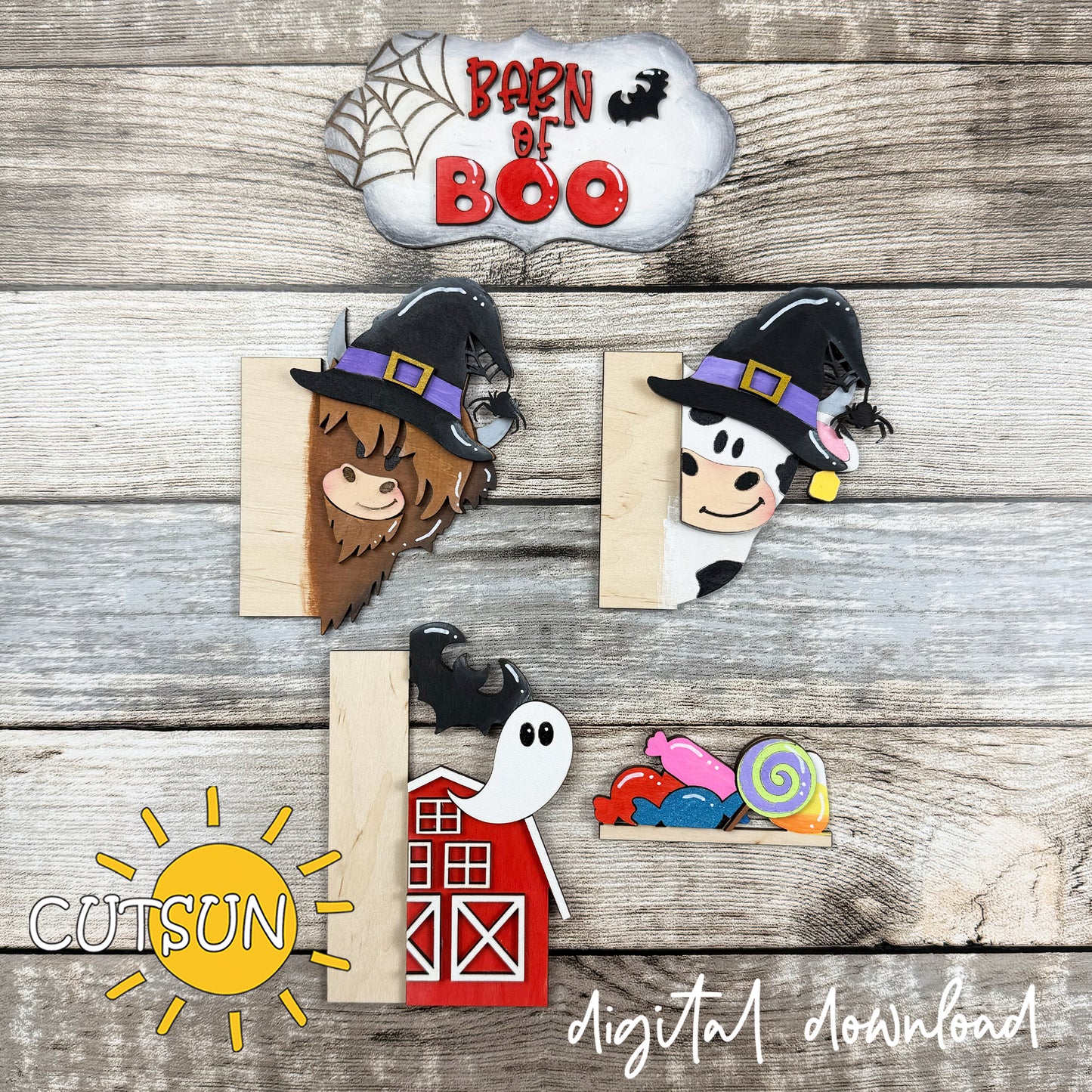 Barn of Boo Halloween Add-On SVG for Vertical Porch Leaners | Witch, Bigfoot & Ghost Welcome Sign | Laser Cut File