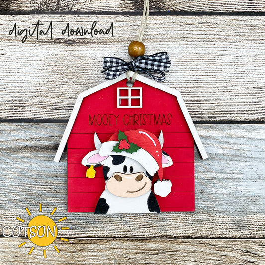 Christmas Farmhouse ornament with a Dairy cow SVG