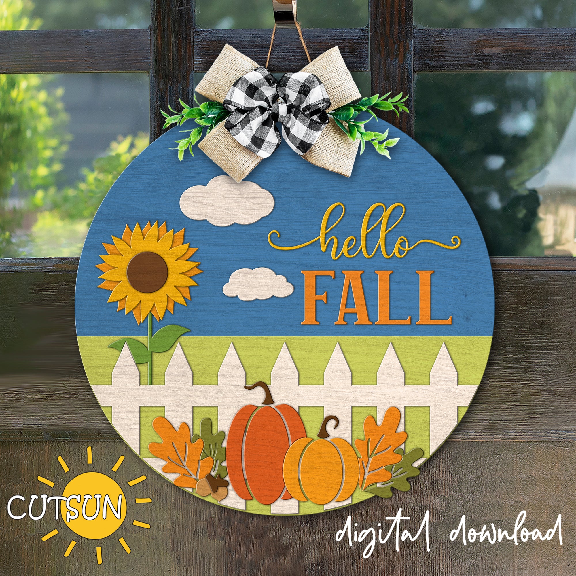 Hello Fall Round File Hello Fall Round sign SVG | Hello Fall Door hanger SVG Laser cut file ...