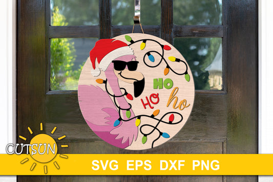 Christmas flamingo with sunglasses, Santa hat and a string of Christmas lights svg digital download