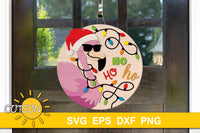Christmas flamingo with sunglasses, Santa hat and a string of Christmas lights svg digital download