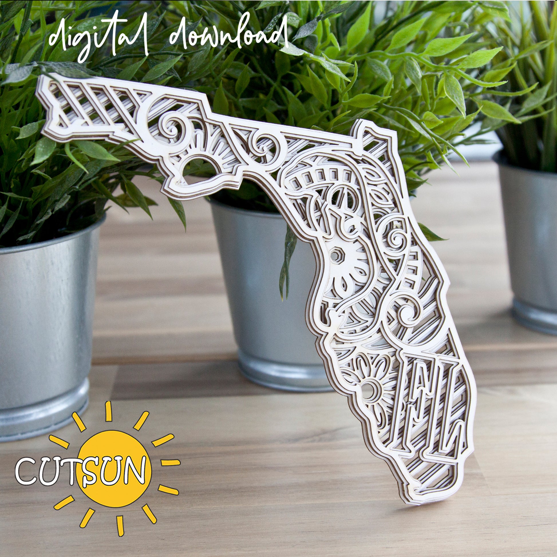 3D Layered Florida State Mandala cut file for crafters 5 layers.&nbsp;The multilayered design&nbsp;is featuring Florida state's outline and one if its symbols: the Manatee.