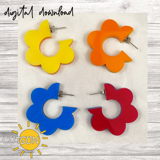 Four colorful hoop earrings (yellow, orange, blue, red) on a white card with 'CUTSUN' branding.