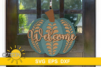SVG digital download for a pumpkin shaped door hanger in a folk art style