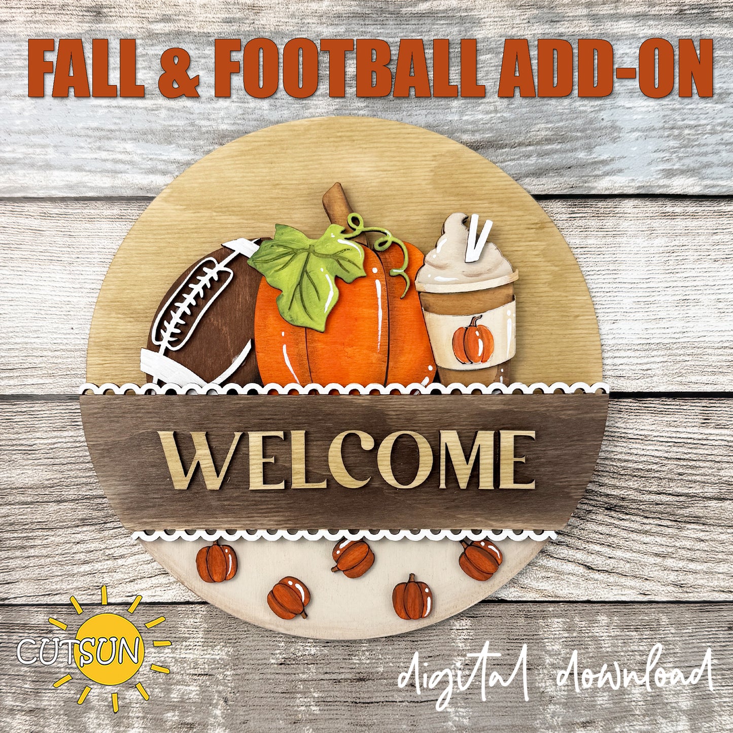 Fall SVG Insert for Interchangeable Round Sign – Football Pumpkin Door Hanger Add-On