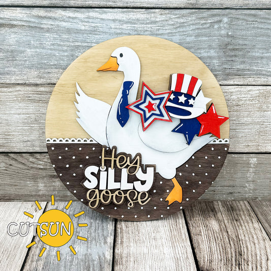 4th of July goose door hanger add-on with stars, striped hat, and bow tie – SVG laser cut file