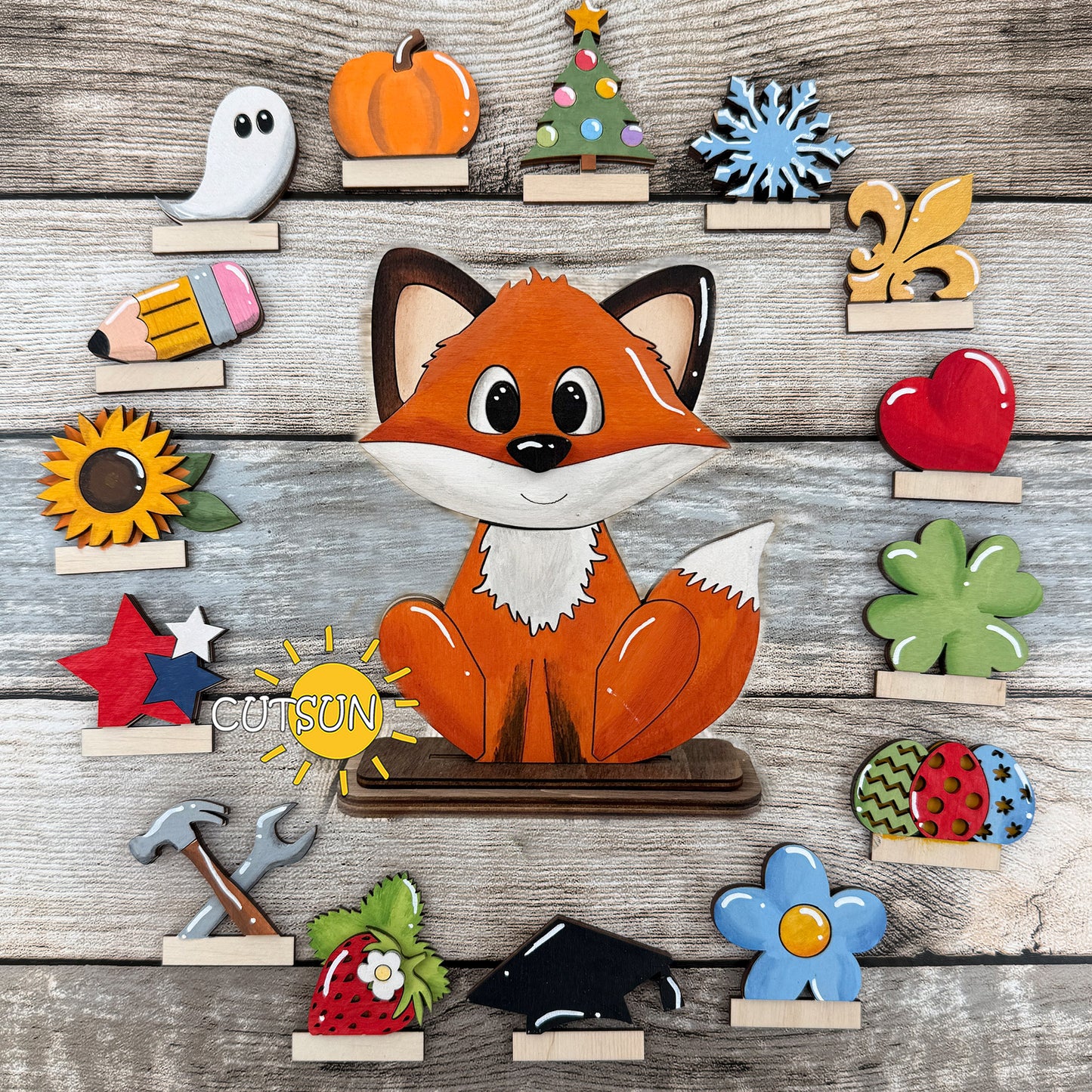 Fox Interchangeable Shelf Sitter SVG Laser Cut File +15 add-ons