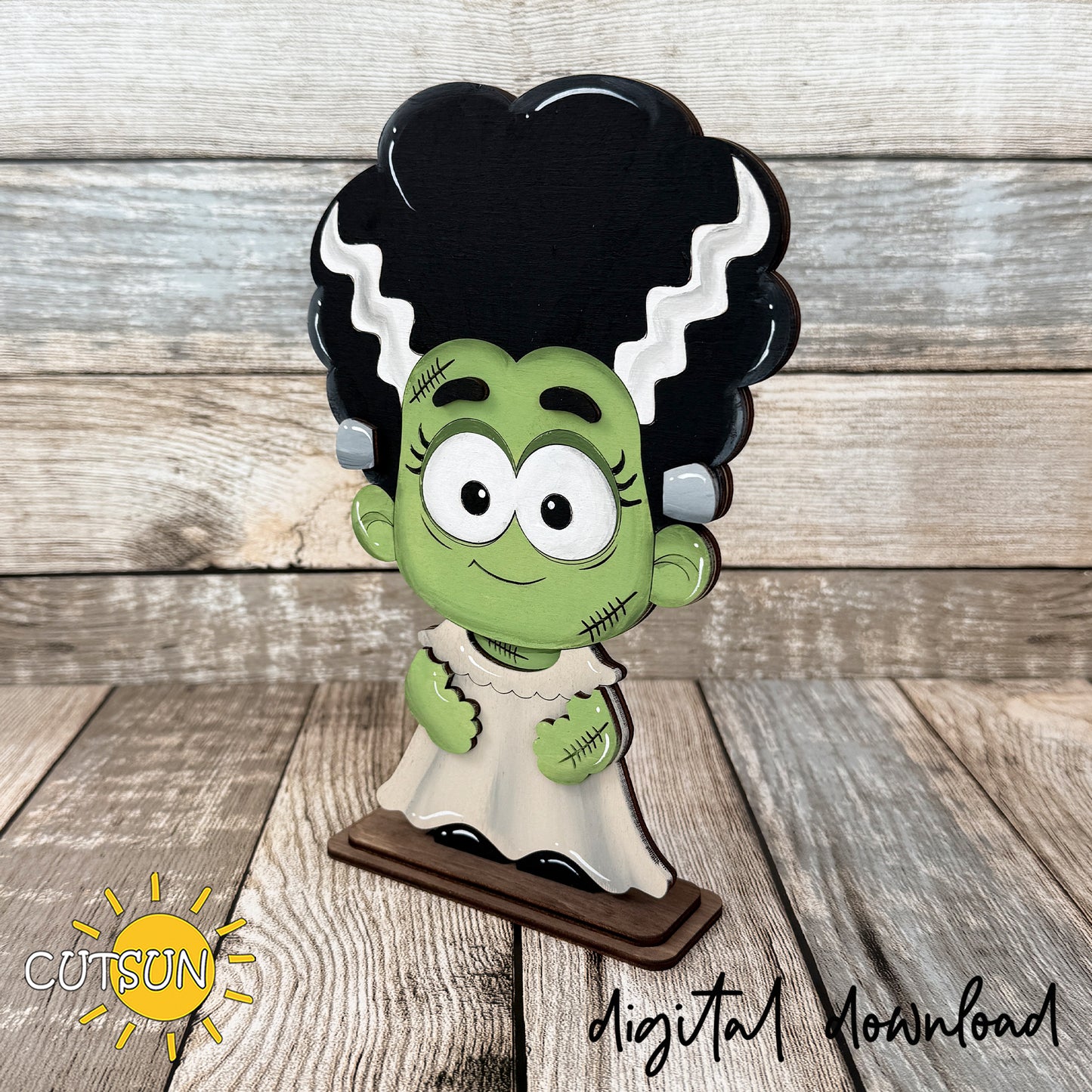 Frankenstein Bride Shelf Sitter SVG with Interchangeable Accessories | Halloween Laser Cut File