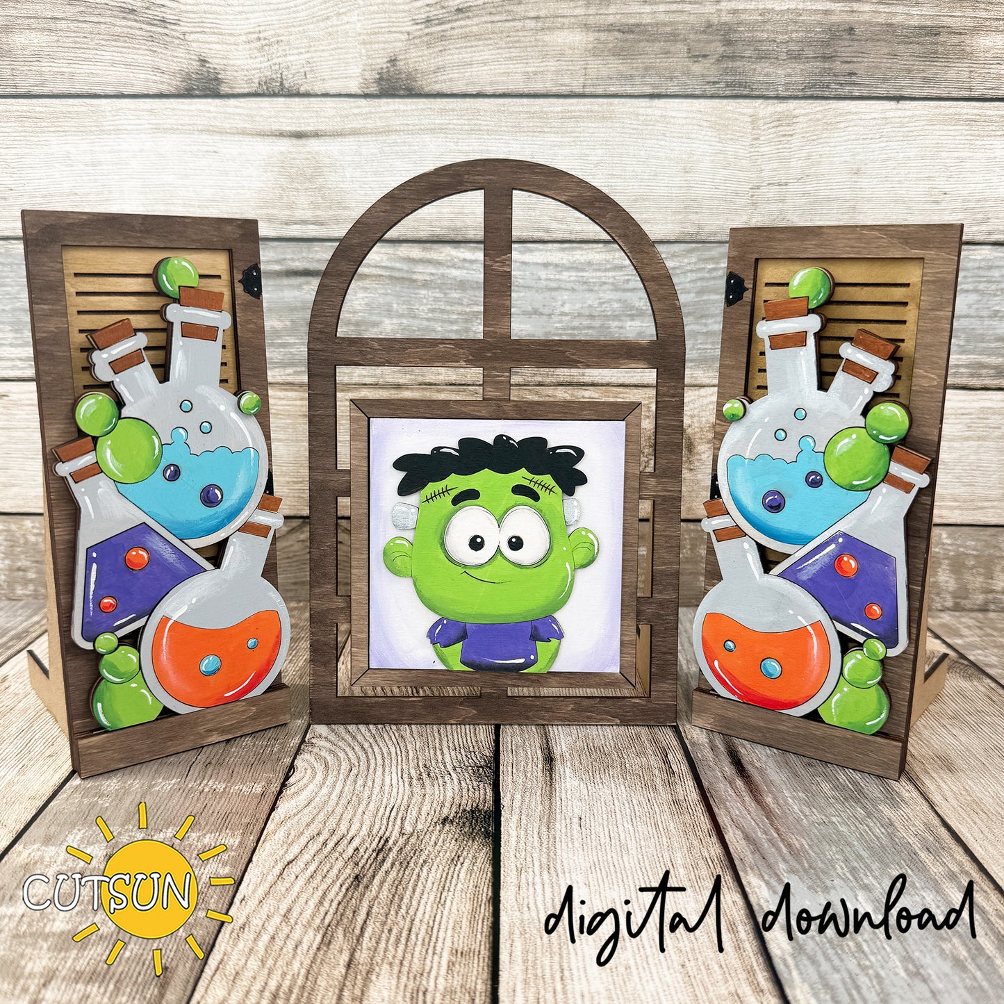 Frankenstein Farmhouse Window Add-On SVG | Halloween Monster Decor | Interchangeable Window Laser Cut File