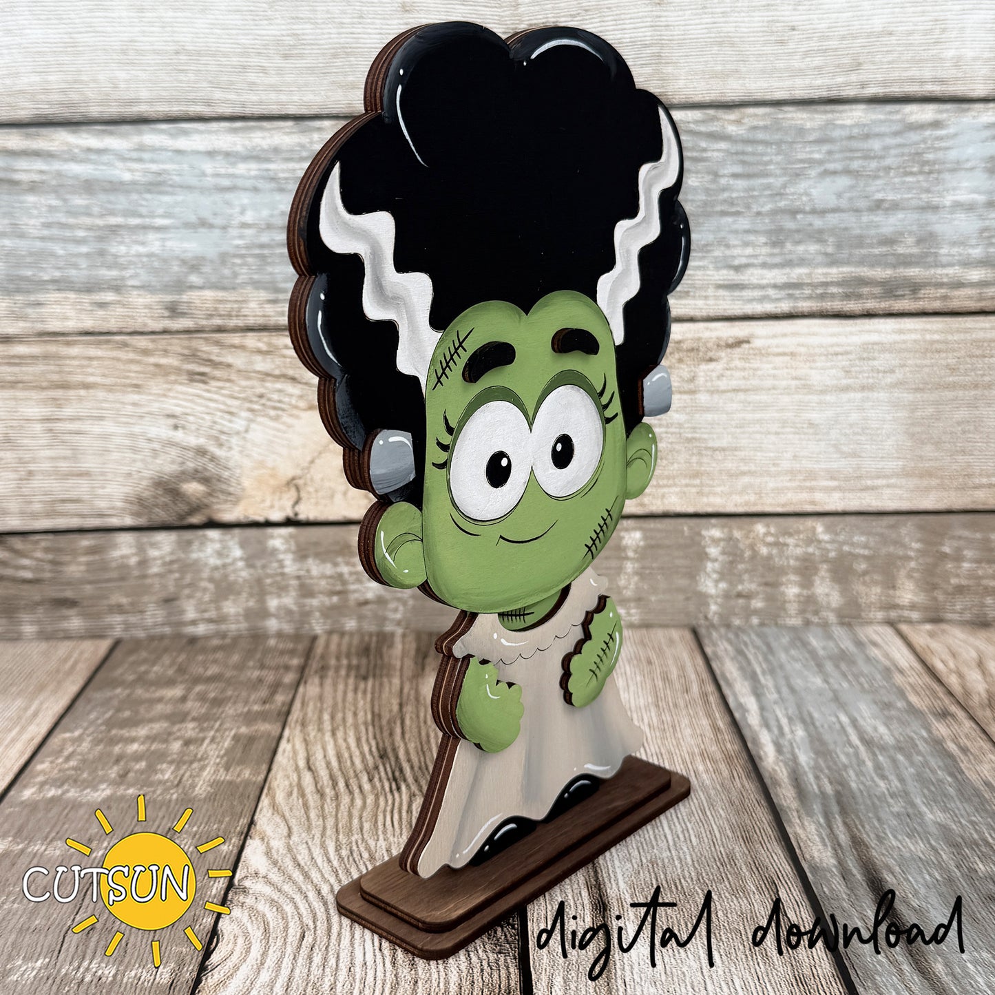 Frankenstein Bride Shelf Sitter SVG with Interchangeable Accessories | Halloween Laser Cut File