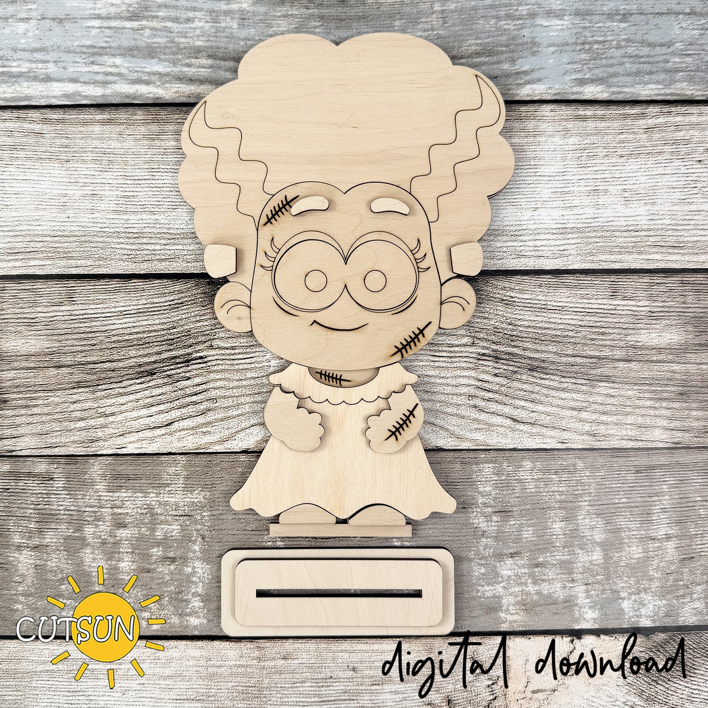 Frankenstein Bride Shelf Sitter SVG with Interchangeable Accessories | Halloween Laser Cut File