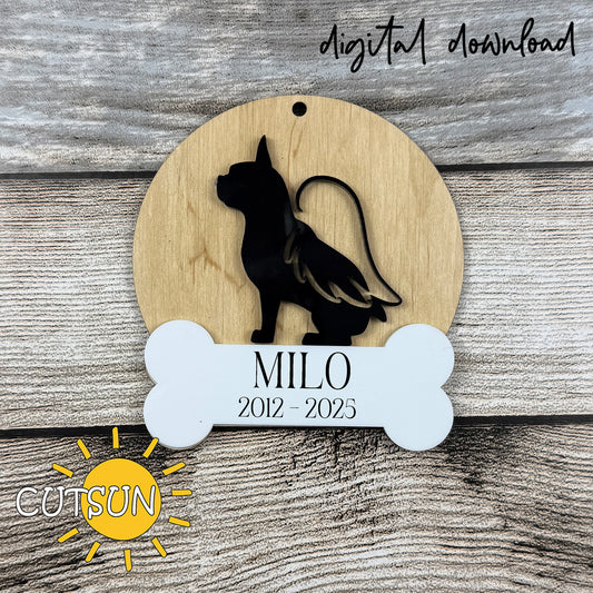 French Bulldog Memorial Ornament SVG Cut File, Pet Loss Keepsake Ornament, Angel Wings Dog Tribute Digital Download