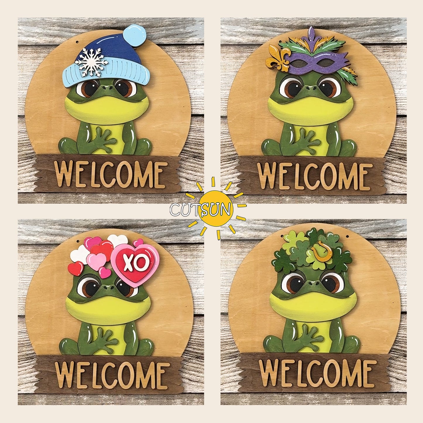 Frog Door Hanger SVG | Interchangeable Frog Welcome Sign Laser Cut File | Layered Front Door Decor Digital Download