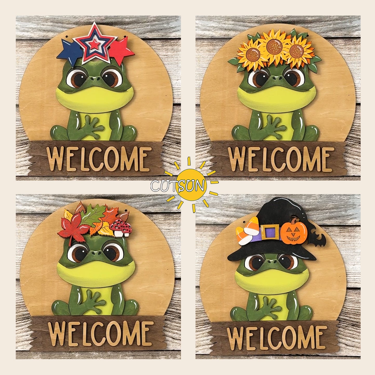 Frog Door Hanger SVG | Interchangeable Frog Welcome Sign Laser Cut File | Layered Front Door Decor Digital Download