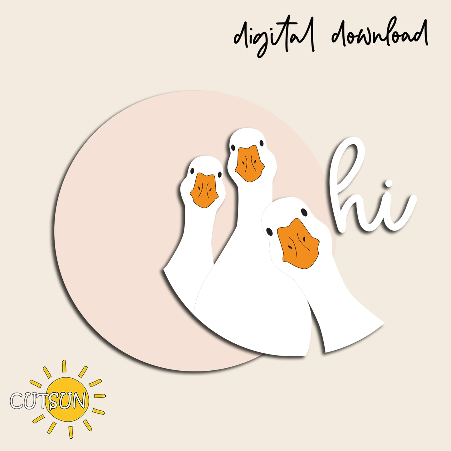 Three Geese “Hi” Door sign SVG – Funny Farmhouse Round Sign Laser Cut File