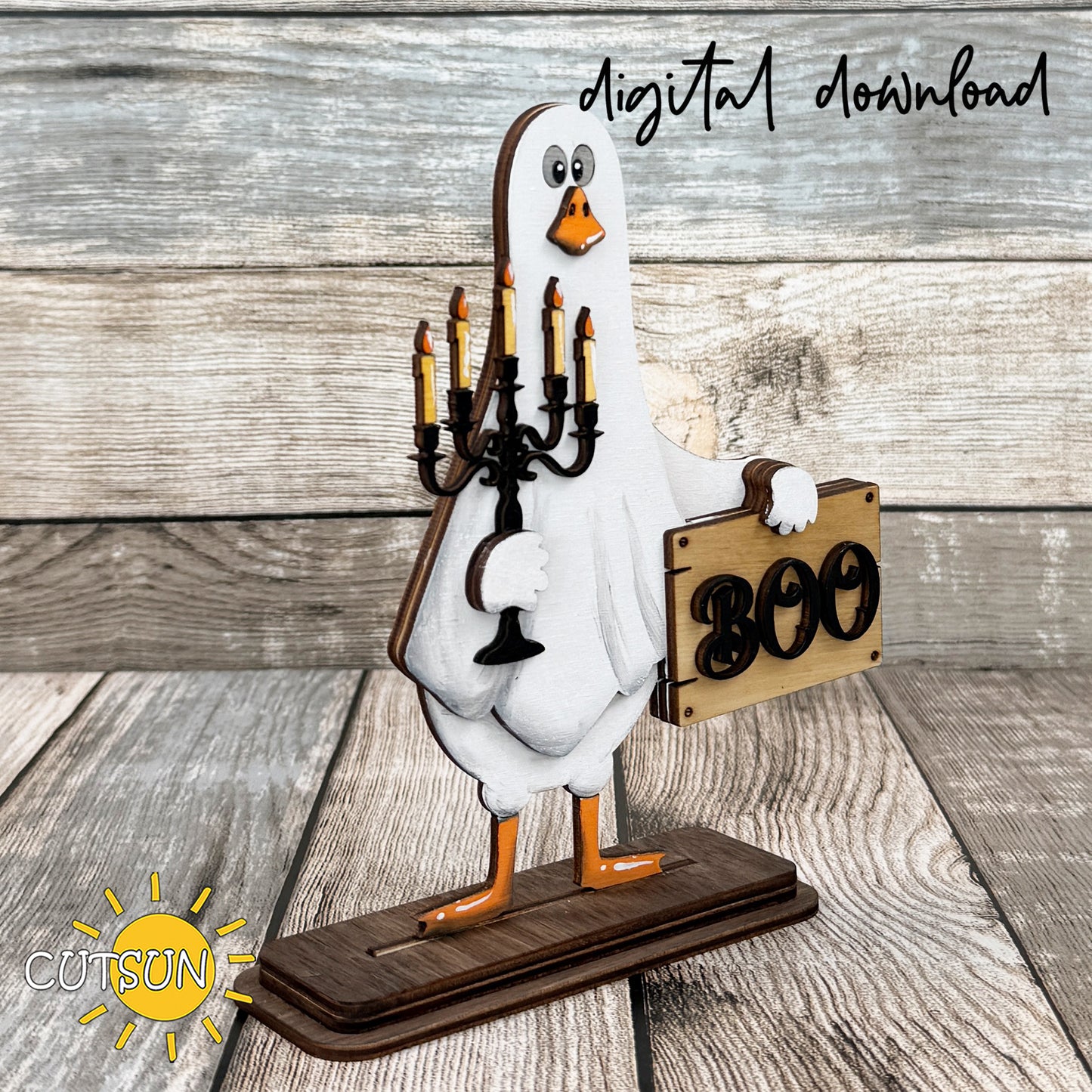 Halloween Ghost Goose Shelf Sitter SVG File for Laser Cut Decor | Freestanding Farmhouse Halloween Goose Digital Download