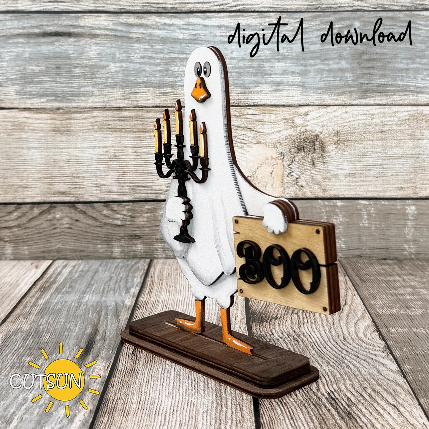Halloween Ghost Goose Shelf Sitter SVG File for Laser Cut Decor | Freestanding Farmhouse Halloween Goose Digital Download