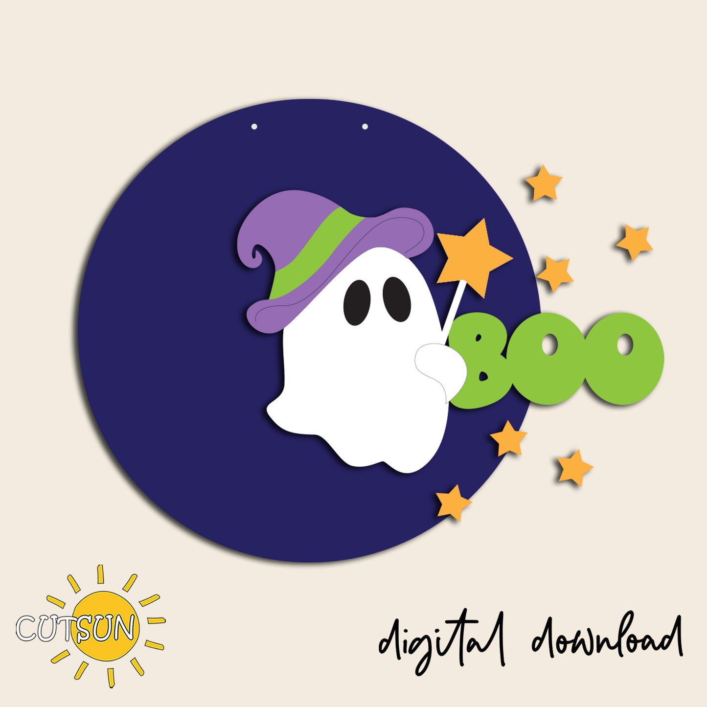 Cute Ghost Boo Door Sign SVG – Halloween Laser Cut File