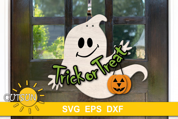 Ghost Trick or Treat door hanger SVG