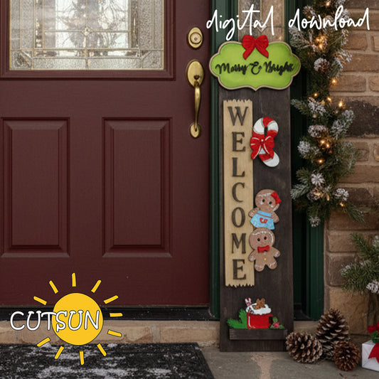 Gingerbread Vertical Sign Add-On SVG – Layered Christmas Porch Leaner Laser Cut File