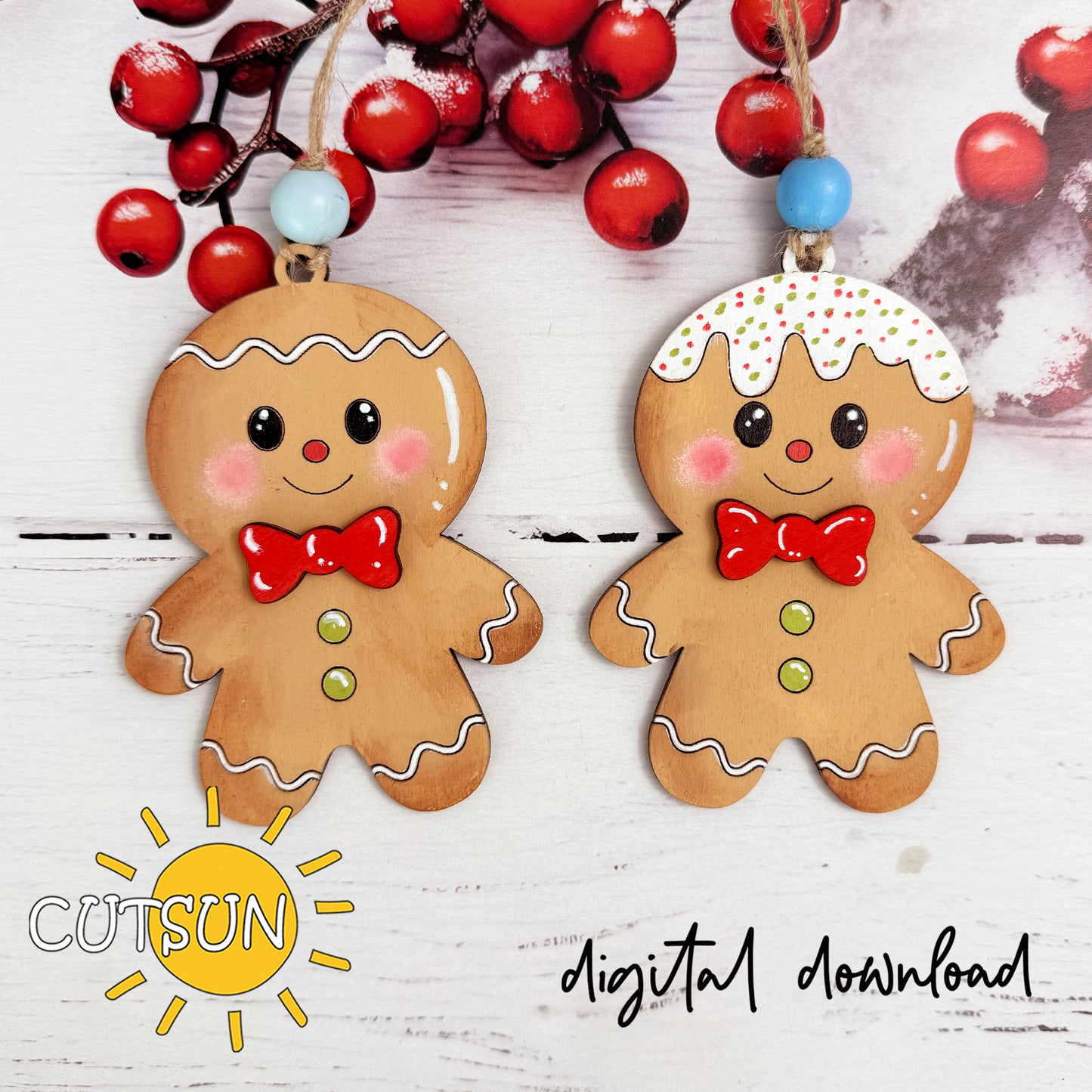 Gingerbread Man Ornament SVG Set – Christmas Laser Cut File for Holiday Decor