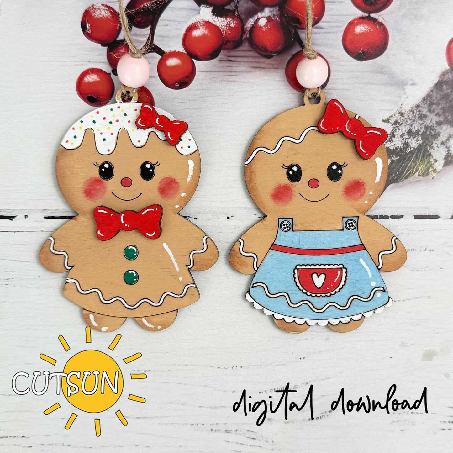 Gingerbread Girl Ornament SVG Set – Christmas Laser Cut File for Holiday Decor