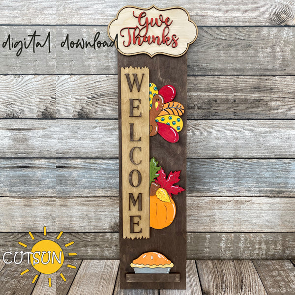 Thanksgiving SVG porch sign add-on with an Interchangeable Porch leaner SVG Turkey vertical sign SVG Give thanks svg Laser cut file