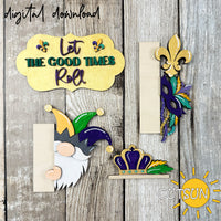 Mardi Gras Gnome porch sign Interchangeable Porch leaner SVG Laser cut file