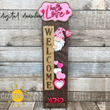 Valentine SVG porch sign add-on with an Interchangeable Porch leaner SVG Love gnome svg vertical sign SVG Hello Love svg Laser cut file