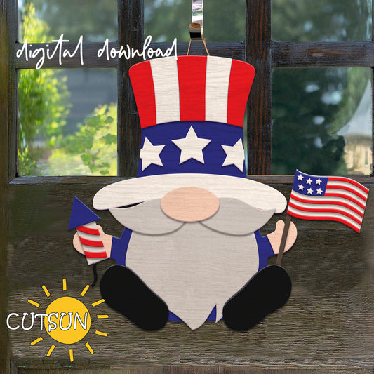 Patriotic Gnome Door hanger SVG | Laser cut file