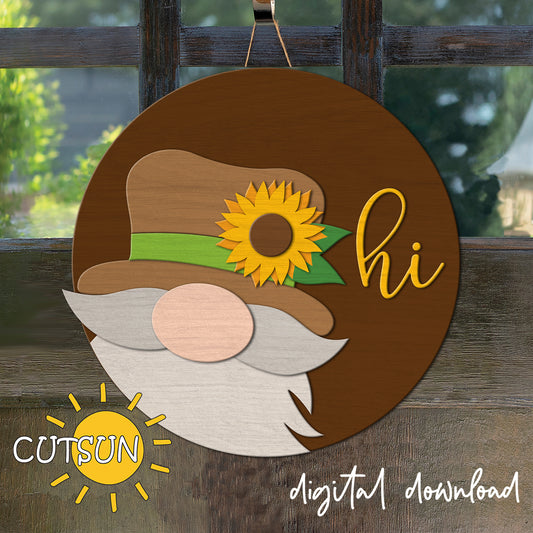 Gnome with Sunflower door hanger SVG | Gnome hi door hanger SVG