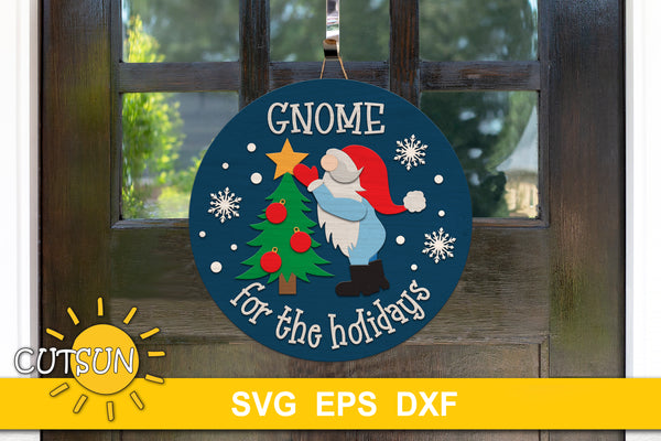 Gnome decorating a Christmas tree - SVG digital download for use with laser cutters & Cricut / Silhouette craft cutting machines