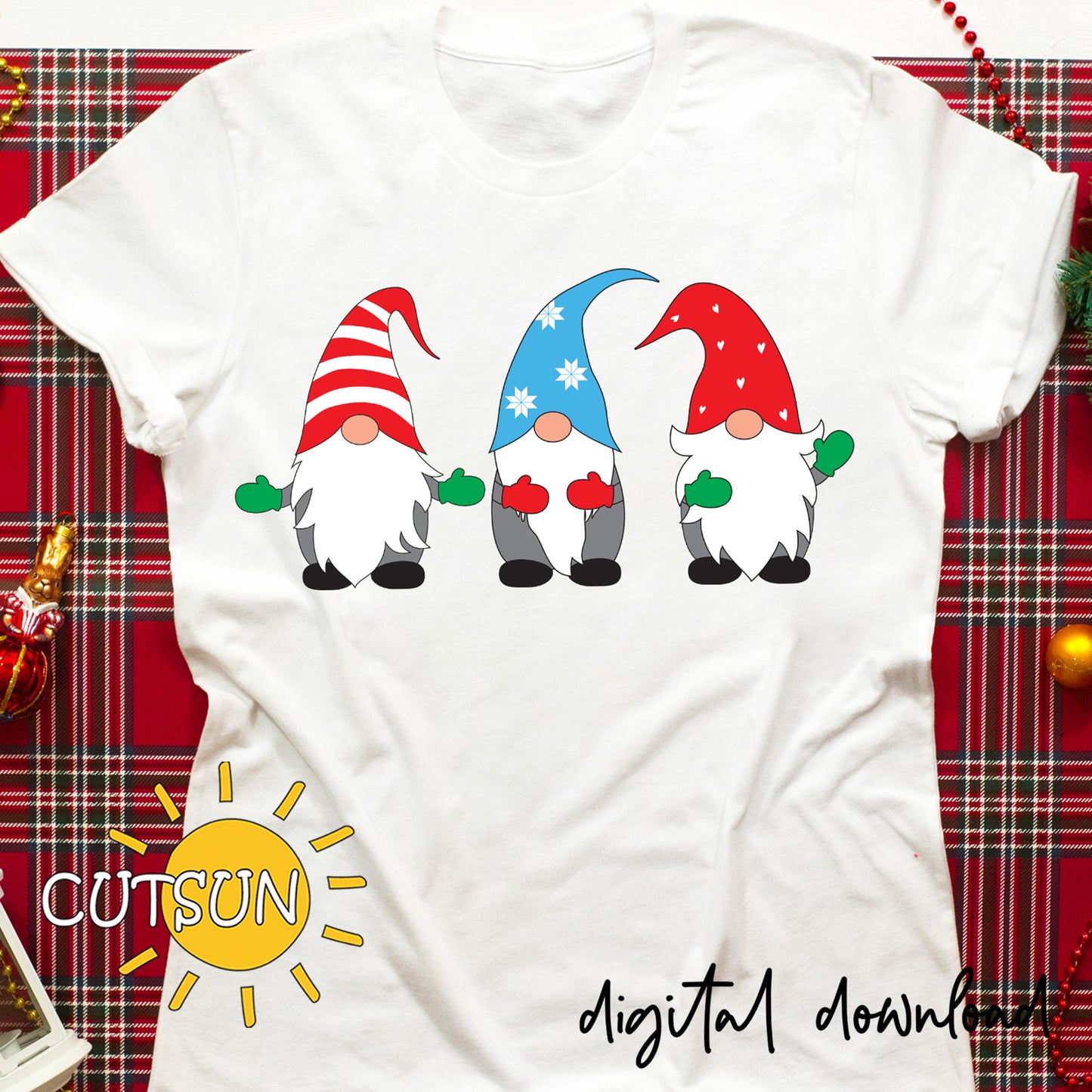 three cute gnomes with hats and mittens - svg file for craft machines