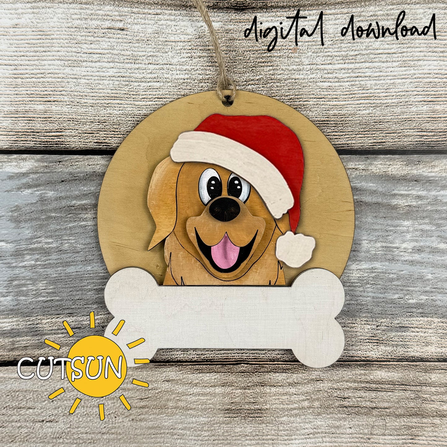 Golden Retriever Christmas Ornament Bundle | Laser Cut Dog Bone Ornaments | Personalized Pet Holiday SVG Files