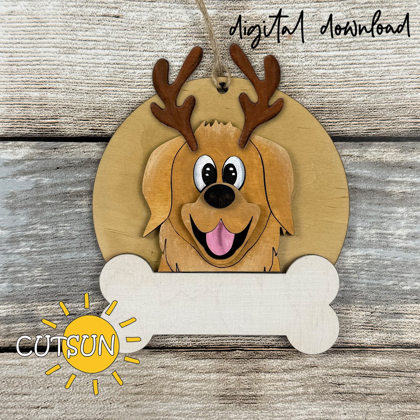 Golden Retriever Christmas Ornament Bundle | Laser Cut Dog Bone Ornaments | Personalized Pet Holiday SVG Files