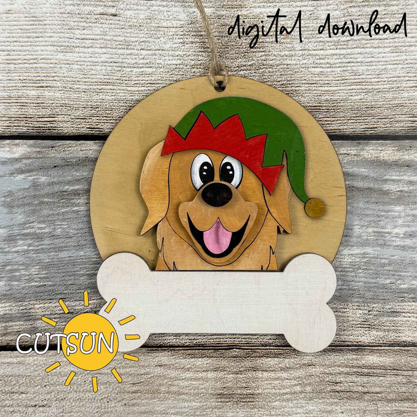 Golden Retriever Christmas Ornament Bundle | Laser Cut Dog Bone Ornaments | Personalized Pet Holiday SVG Files