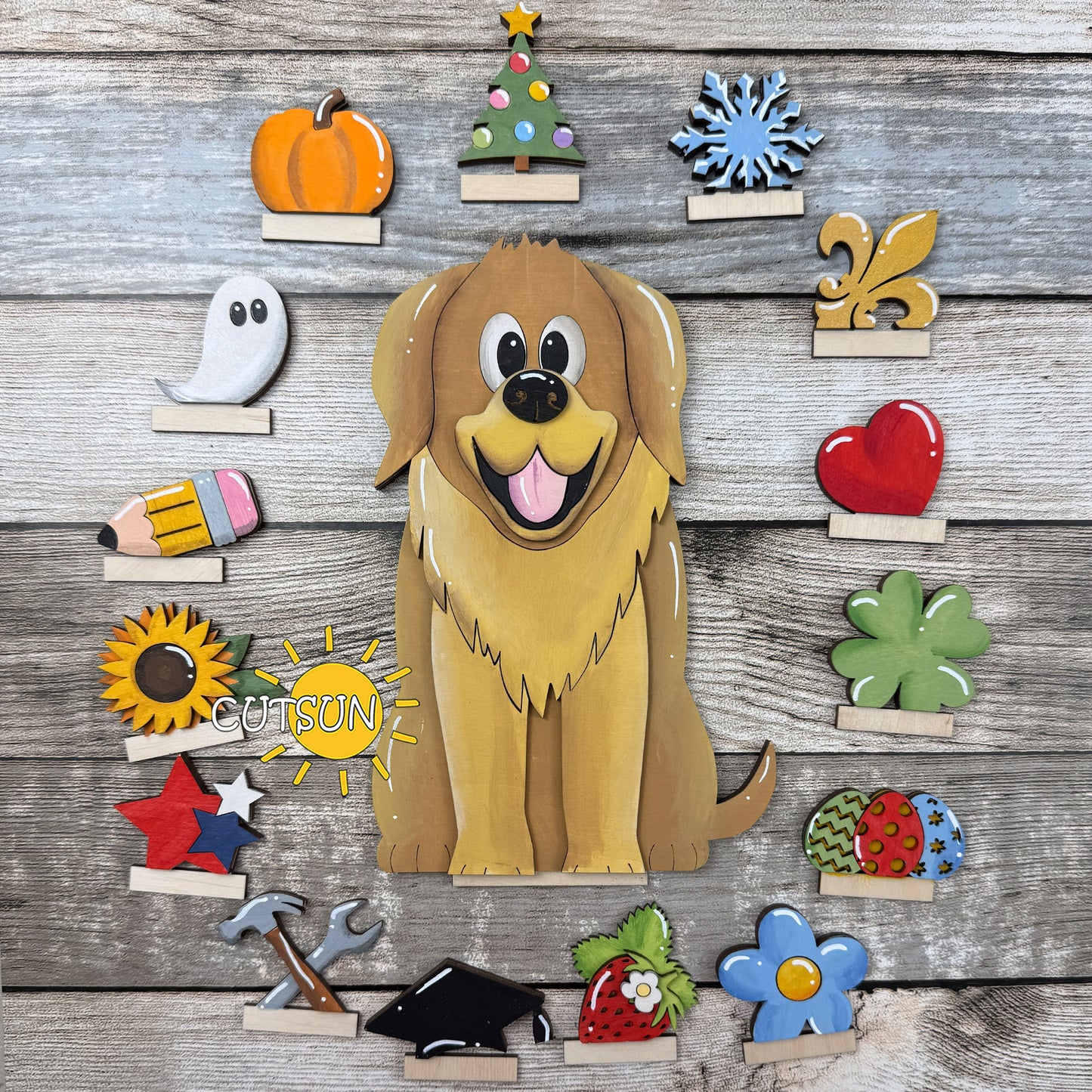 Golden Retriever Interchangeable Modular System SVG | Shelf sitter SVG Laser cut file