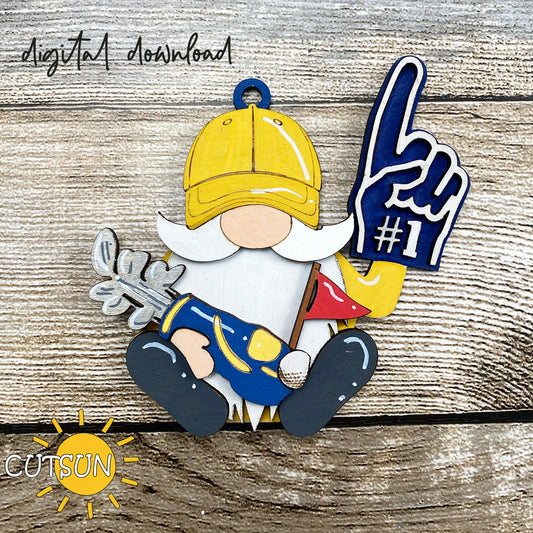 Gnome with yellow cap, blue gloves, and skis on a wooden background with 'CUTSUN' logo.