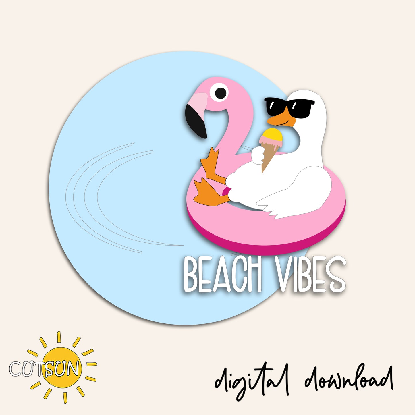 Beach Vibes Goose Door Sign SVG – Summer Flamingo Pool Float Laser Cut File