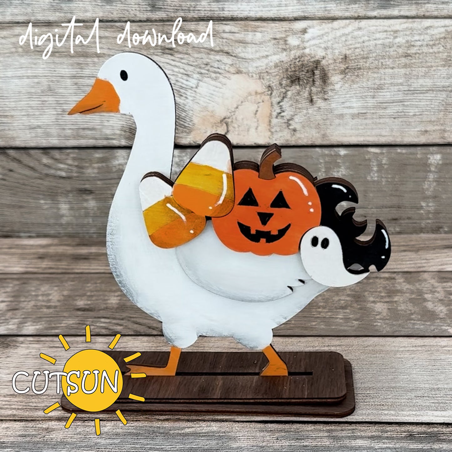 Halloween Add-On SVG for Interchangeable Goose Door Hanger – Pumpkin, Ghost & Candy Corn | Laser Cut File for Fall Decor