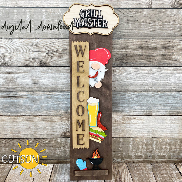 Grill Master porch sign add-on with a free Interchangeable Porch leaner SVG Gnome vertical sign SVG Father's day porch decor Laser cut file