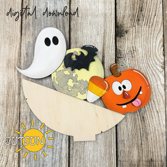 Halloween Umbrella Shelf Sitter SVG Add-On – Ghost, Pumpkin, Candy Corn, Bat and Moon | Interchangeable Laser Cut File for Fall Decor | Digital Download