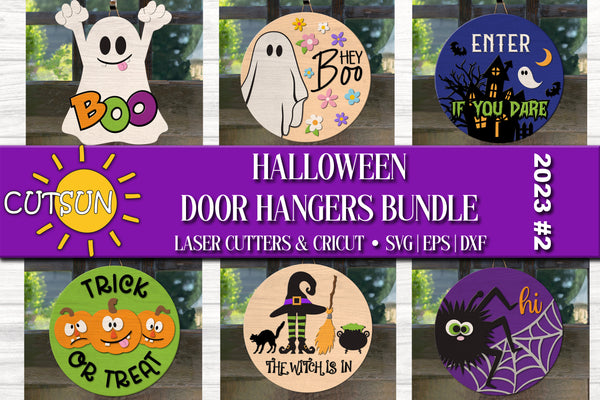 Halloween door hangers SVG bundle for use with laser cutters and Cricut / Silhouette craft cutting machines