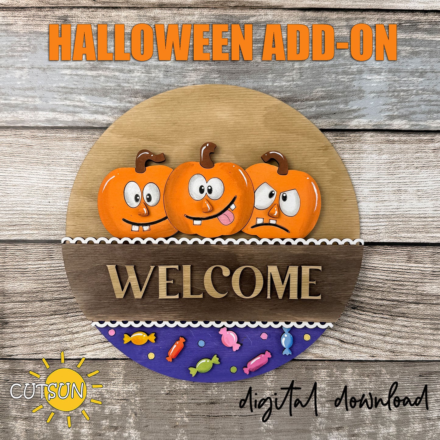 Funny Pumpkin SVG Insert for Interchangeable Round Sign – Halloween Door Hanger Laser Cut File