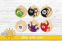 Halloween ornaments SVG bundle featuring a cute zombie, spider, grim reaper, ghost, monster and devil
