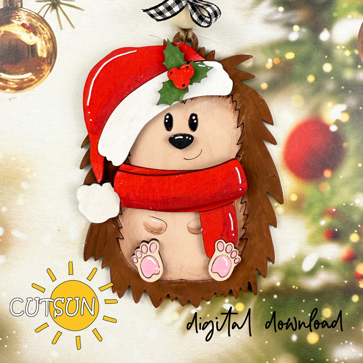 Christmas Hedgehog Ornament SVG – Woodland Animal Laser Cut File