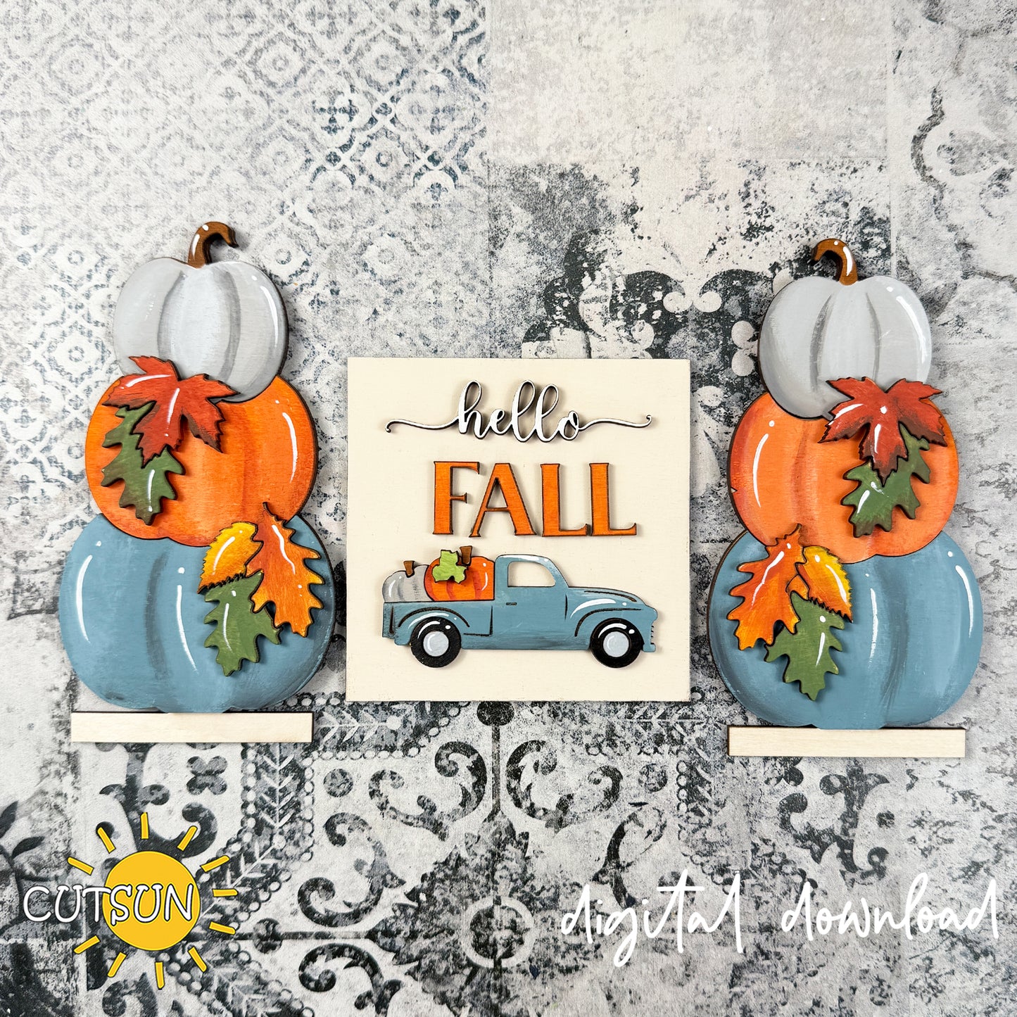 Hello Fall Farmhouse Window Add-On SVG – Pumpkin Truck Autumn Interchangeable Decor File